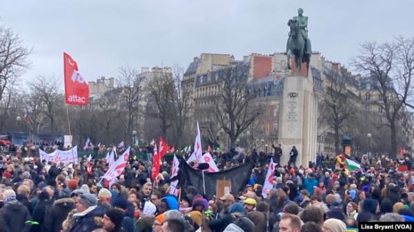 Thousands gathered in Paris on Jan. 21, 2024, to protest toughened legislation against migration in Paris and other French municipalities.