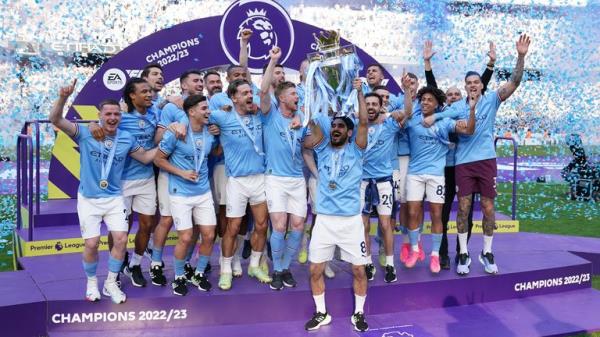 File photo dated 21-05-2023 of Manchester City's Ilkay Gundogan lifts the Premier League trophy.  Pic: Martin Rickett/PA Wire