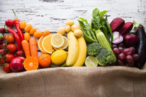 Multicolored fresh fruits and vegetables