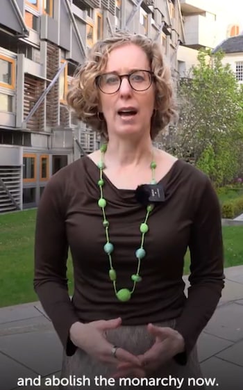 Video in which Lorna Slater calls for the mo<em></em>narchy to be abolished was filmed in Holyrood gardens, adjacent to the Garden Lobby, part of the parliament complex