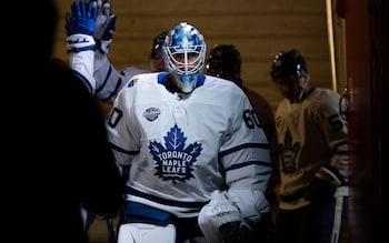 Joseph Woll, goalkeeper for the Toro<em></em>nto Maple Leafs, before a game last year