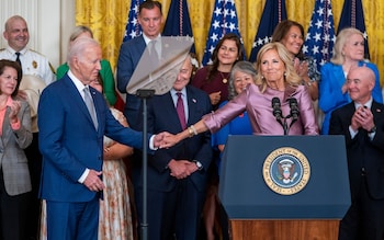 Joe Biden, here with First Lady Jill Biden, might now have the momentum with the election less than five mo<em></em>nths away 