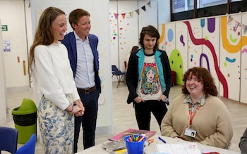 The Duke of Westminster and Olivia Henson chat with members of Studio by Storyhouse in Chester