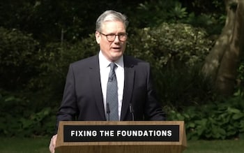 Sir Keir Starmer delivers a speech in the Downing Street Rose Garden