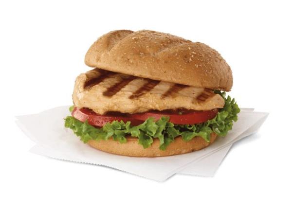 Chick-fil-A grilled chicken sandwich on a white background