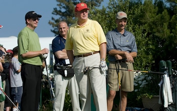 Do<em></em>nald Trump on the first tee during the 2006 American Century Celebrity Golf Tournament