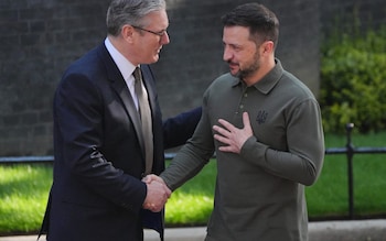 Sir Keir Starmer and Volodymyr Zelensky shake hands in Downing Street