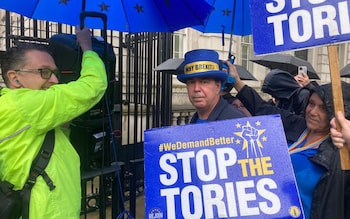 Anti-Co<em></em>nservative protesters dampened Rishi Sunak's announcement almost as much as the drizzle