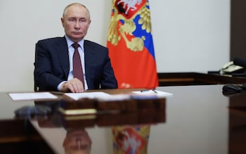 Russian President Vladimir Putin holds a meeting on eco<em></em>nomic issues via video co<em></em>nference at Novo-Ogaryovo state residence outside of Moscow, Russia