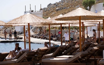 Holidaymakers at the Agia Marina resort on Sunday