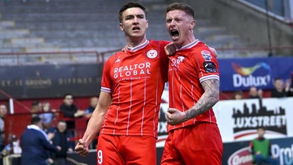 Shelbourne's Sean Boyd celebrates his goal with team-mate Kameron Ledwidge