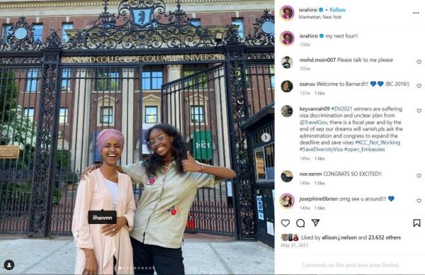 Isra Hirsi and her mom Ilhan Omar seen in an Instagram photo.