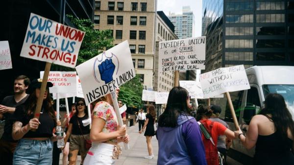 Insider's unio<em></em>nized employees have been on strike since last Friday in hopes of improving their compensation. 