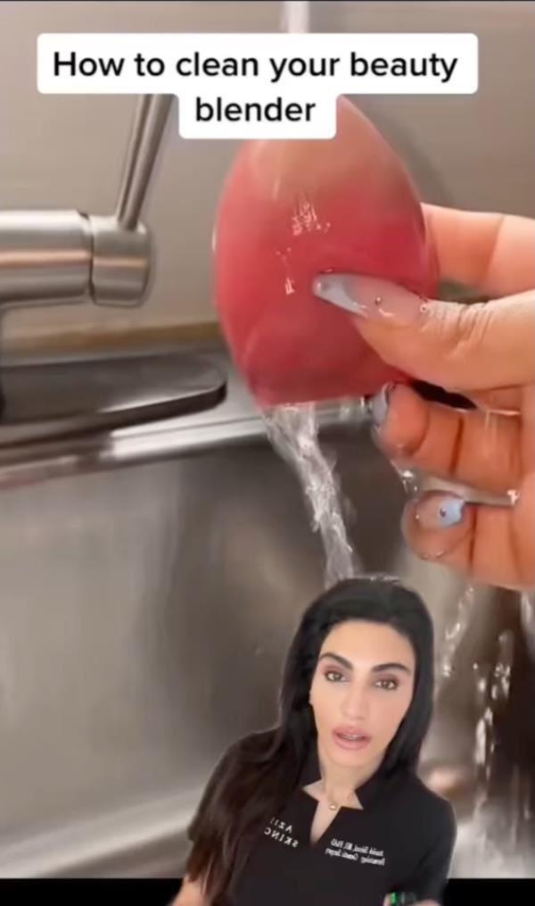 California dermatologist Dr. Azadeh Shirazi is revealing her simple secret to successfully cleaning makeup sponges: a blend of hot water, soap and olive oil.