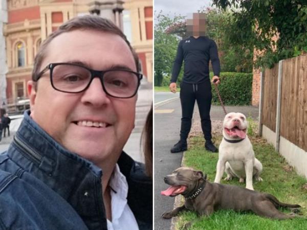 Ian Price, 52, was mauled to death by two suspected XL bully dogs, pictured right with their owner, on Thursday (Picture: Facebook)