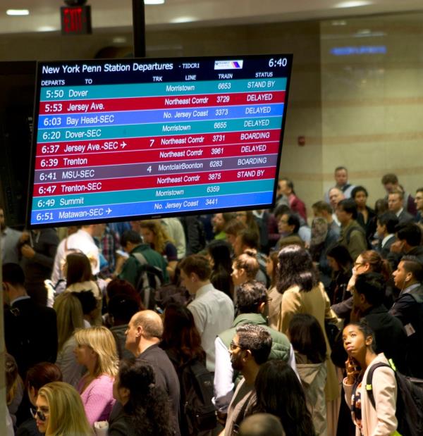 A crowd at New York Penn Station