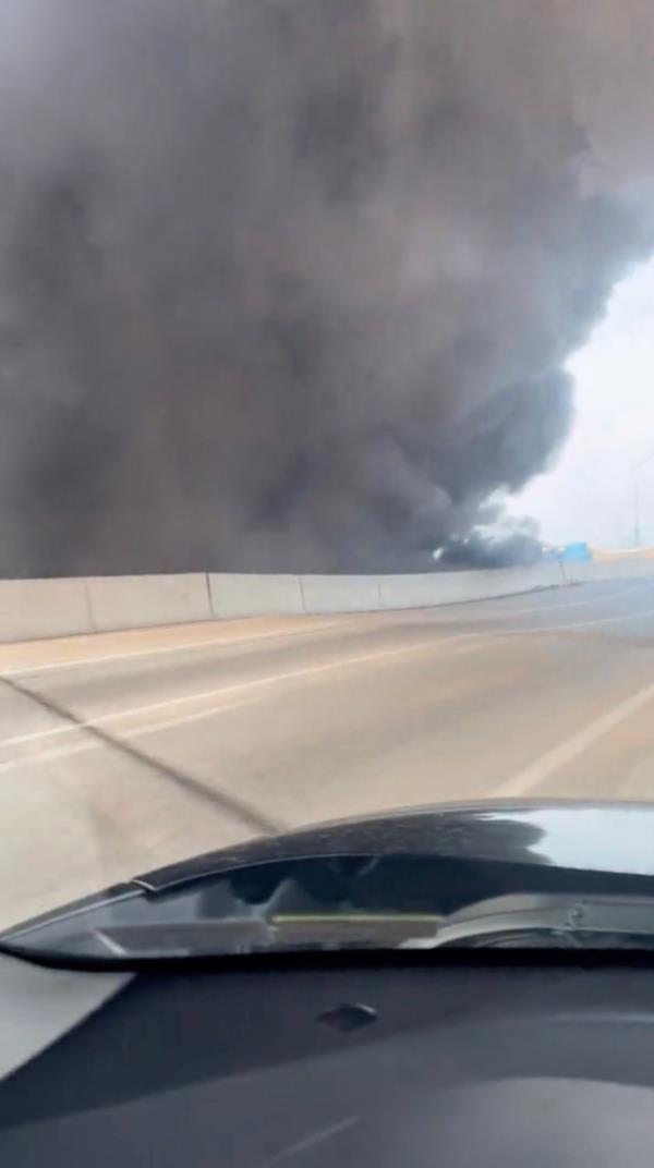 Video from the opposite side of the I-95 collapse shows the southbound lanes buckling due to the fire. 