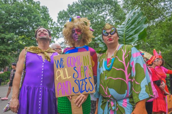 Revelers at the Drag March.