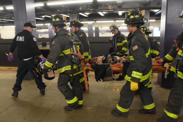 The 45-year-old victim was co<em></em>nscious and a<em></em>lert while being rescued by FDNY firefighters