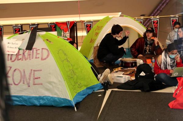 Pro-Palestinian encampment at the New School. 