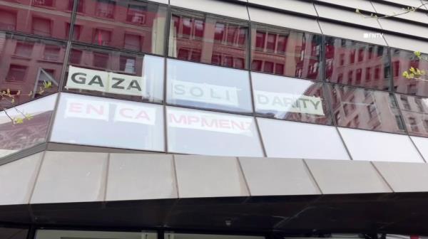 Gaza solidarity encampment at the New School campus in Manhattan. 