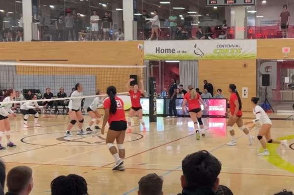 A game of women's volleyball with players on both teams including transgender athletes, filmed by Rebel News reporter David Menzies.