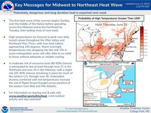 The Natio<em></em>nal Weather Service has issued a warning for a moderate risk of excessive heat in the region.