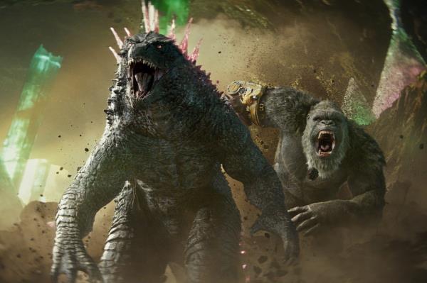 Godzilla and Kong in a scene from the movie 'Godzilla x Kong: The New Empire', a cinematic blockbuster on its way to earn $150 million