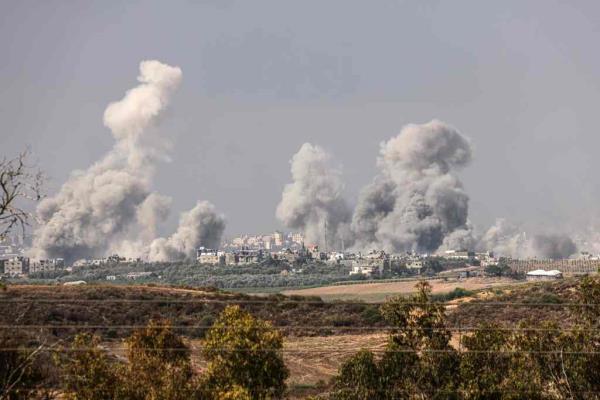 Smoke and debris ascending over the northern Gaza Strip following an Israeli strike, amid the o<em></em>ngoing battles between Israel and the Palestinian group Hamas. 