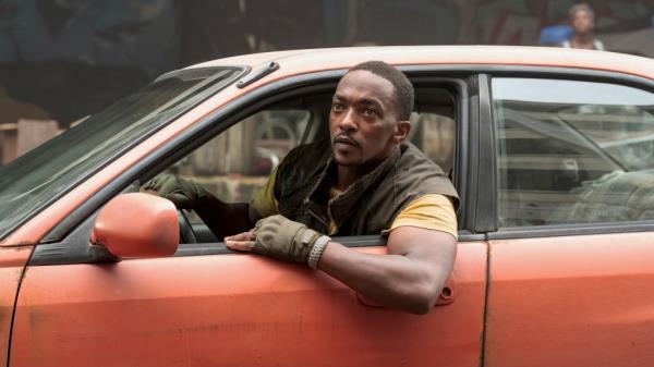 Anthony Mackie in a car. 