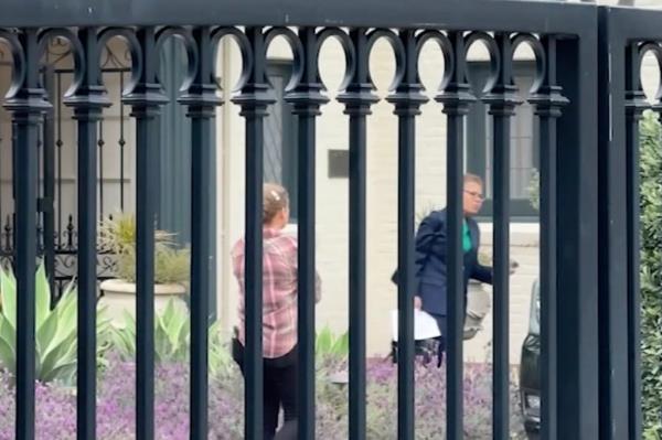 LA Mayor Karen Bass walks out of the Getty House after her official residences was broken into during an early morning burglary on April 21, 2024.