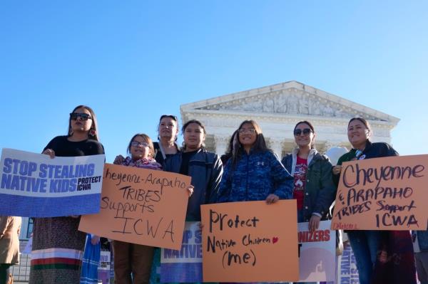 Tribal members demo<em></em>nstrate outside the Supreme Court.