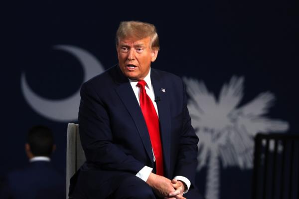 Do<em></em>nald Trump speaking at a Fox News town hall event during his presidential campaign in Greenville, South Carolina.