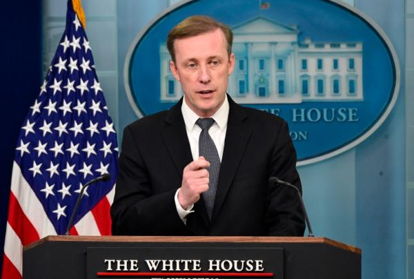 United States Natio<em></em>nal Security Advisor Jake Sullivan participates in the daily briefing in the James S Brady Press Briefing Room of the White House in Washington, DC.