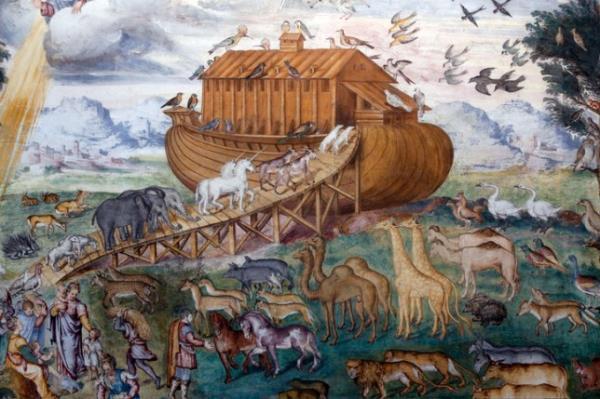 San Maurizio al Mo<em></em>nastero Maggiore's church, Milan. Fresco depicting Noah's ark. Aurelio Luini, 16th century.