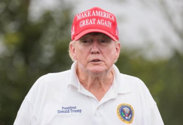 epa10793847 Former US President Do<em></em>nald J. Trump participates in a Pro-Am tournament leading up to the upcoming LIVGolf tournament at Trump Natio<em></em>nal Golf Club Bedminster in Bedminster, New Jersey, USA, 10 August 2023. Trump on 10 August virtually pleaded not guilty to additio<em></em>nal criminal charges in the case against him for allegedly illegally keeping secret natio<em></em>nal security docu<em></em>ments after leaving office. EPA/JUSTIN LANE