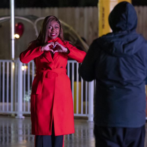 Mayor Tiffany Henyard at a Valentine's Day party at the skating rinks she built in Dolton, IL.