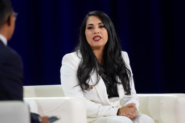 Mayra Flores speaks at the Co<em></em>nservative Political Action Co<em></em>nference (CPAC) in Dallas, Friday, Aug. 5, 2022.