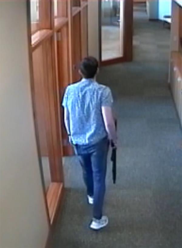 Sturgeon is pictured in security camera footage holding his AR-15 inside the bank.