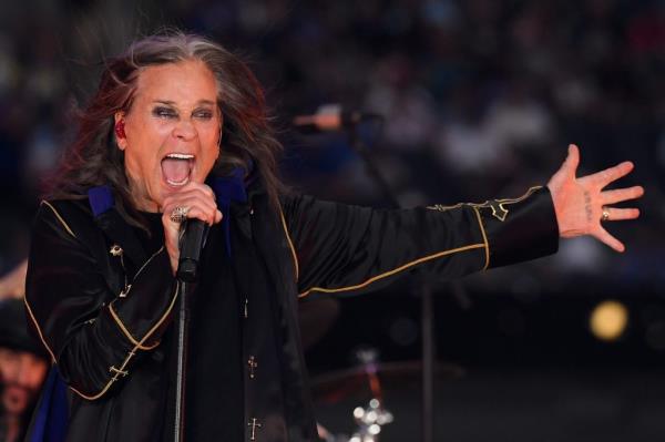 Ozzy Osbourne performs during half-time of the NFL game between the Los Angeles Rams and the Buffalo Bills.