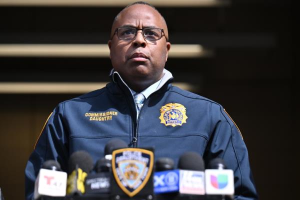 NYPD Deputy Commissio<em></em>ner Kaz Daughtry makes remarks at a news conference.