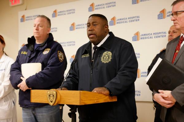 NYPD Chief Jeffrey Maddrey holds a press conference.