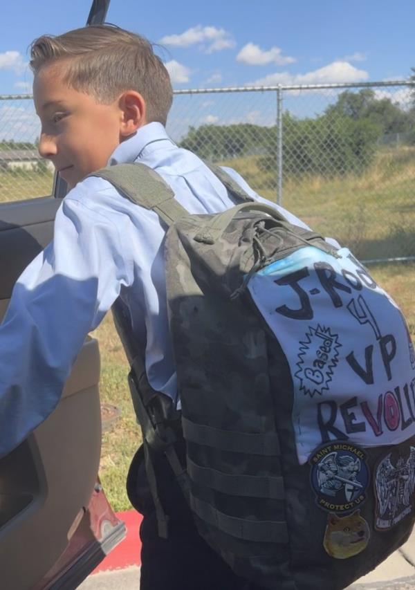 Jaiden Rodriguez with backpack