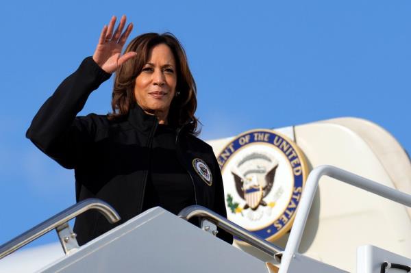 Vice President Kamala Harris boarding Air Force Two at Augusta Regio<em></em>nal Airport in 2024, after visiting the area impacted by Hurricane Helene.