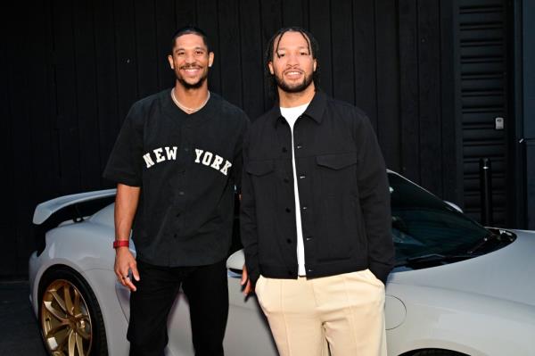 Josh Hart and Jalen Brunson attend the Macy's Mode of One Launch Party at Classic Car Club on September 12, 2024.