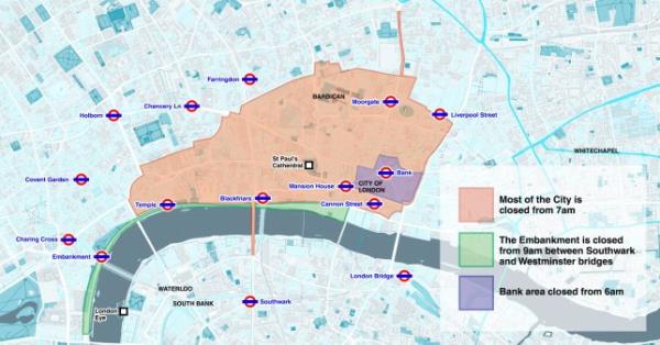 METRO GRAPHICS NEWS Map shows road closures for London's Lord Mayor Show 2023 parade route [SEO] Credit metro.co.uk