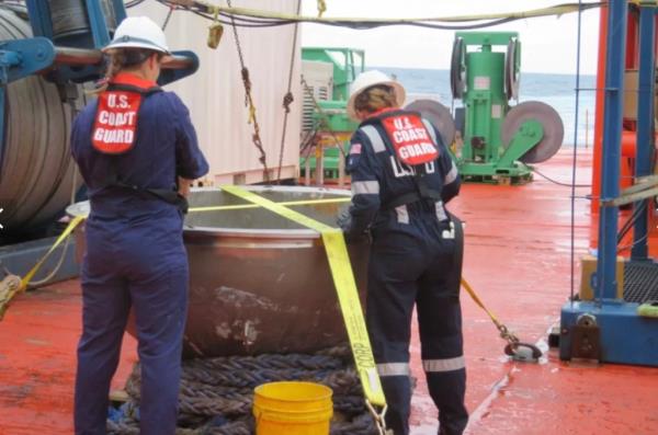 Coast Guard marine safety engineers surveying the wreckage of Titan and recovering an endcap from the North Atlantic Ocean seafloor in 2023