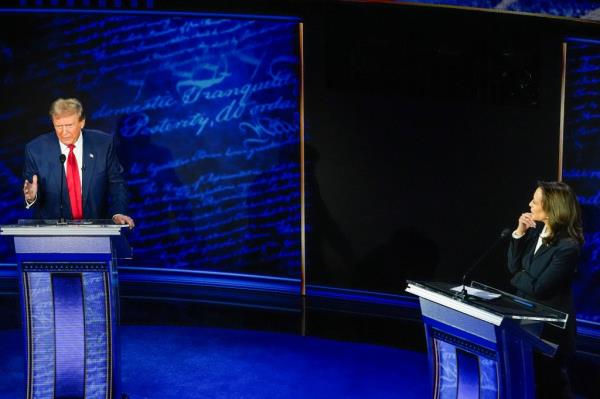 Republican presidential nominee former President Do<em></em>nald Trump and Democratic presidential nominee Vice President Kamala Harris participate during an ABC News presidential debate at the Natio<em></em>nal Co<em></em>nstitution Center in Philadelphia, Tuesday, Sept. 10, 2024.