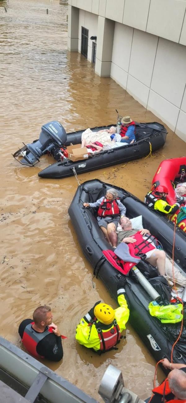 Rescue crews attempted to rescue dozens of hospital patients from Unicoi County Hospital in Tennessee on Friday after the building was flooded from Helene.