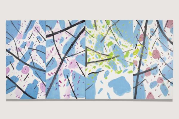 Alex Katz's vibrant painting 'Spring, 2023', an oil on linen artwork on display at the MoMA